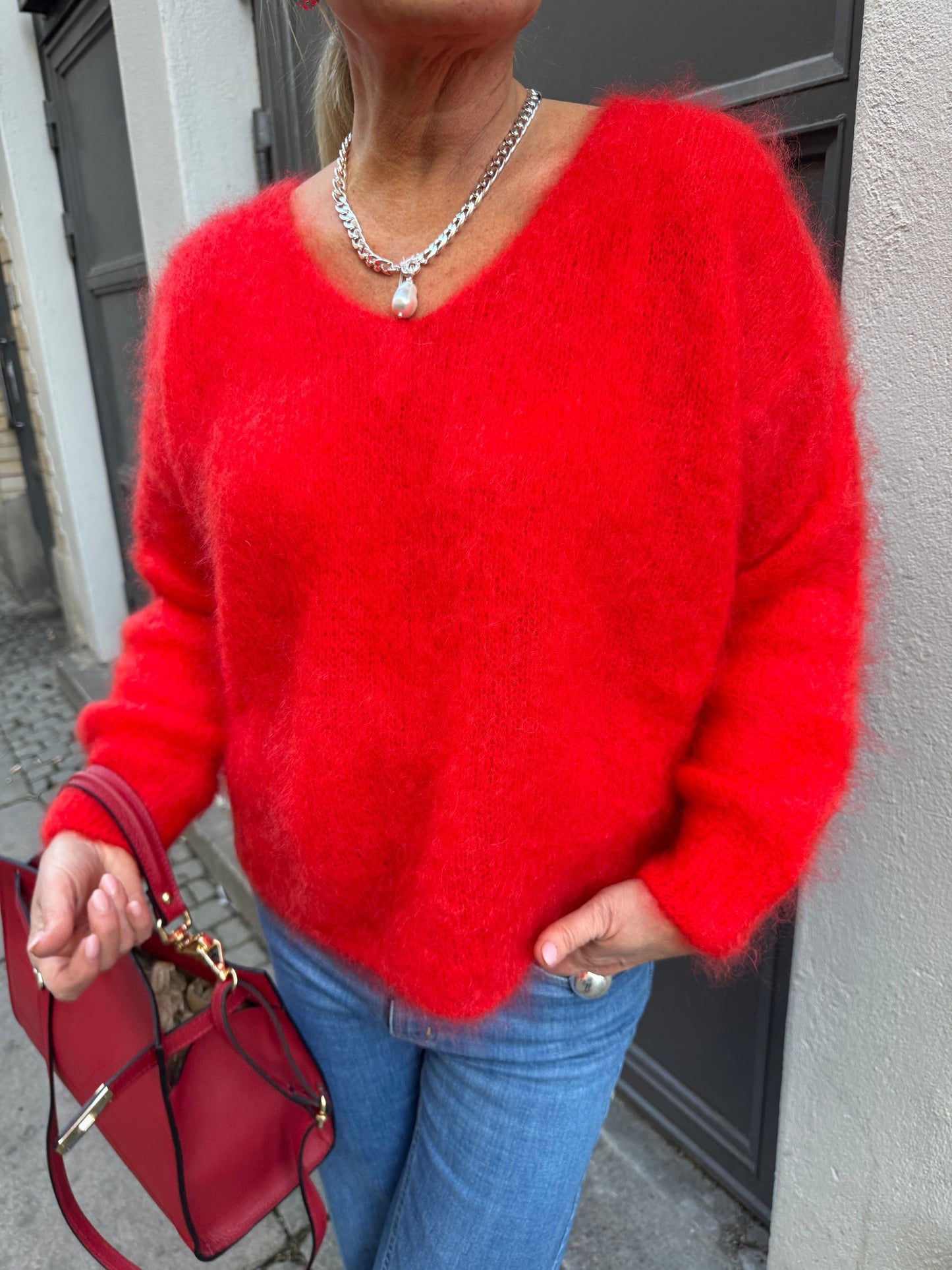 Roro Mohair Röd V-ring - 23505