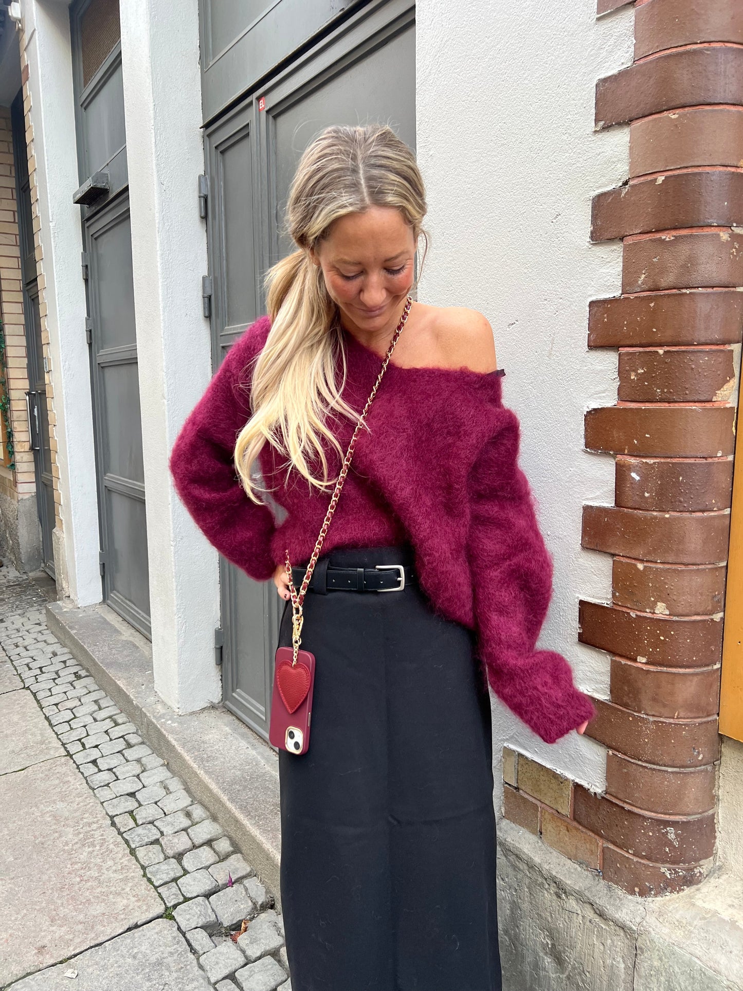 Roro Mohair Vinröd V-ring - 23505